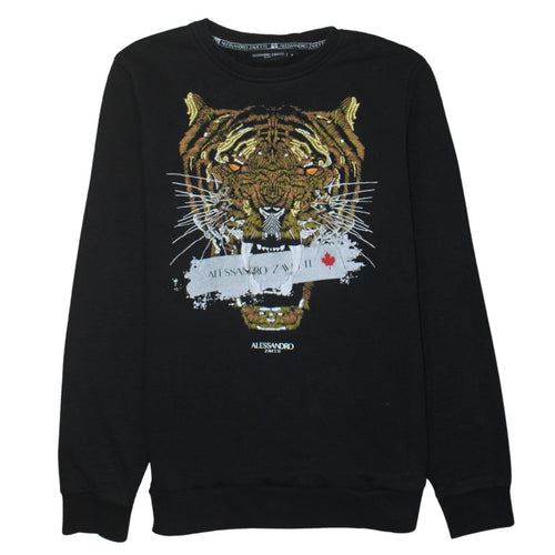 Alessandro Zavetti Men's Black Tiger Embroidered Sweatshirt M