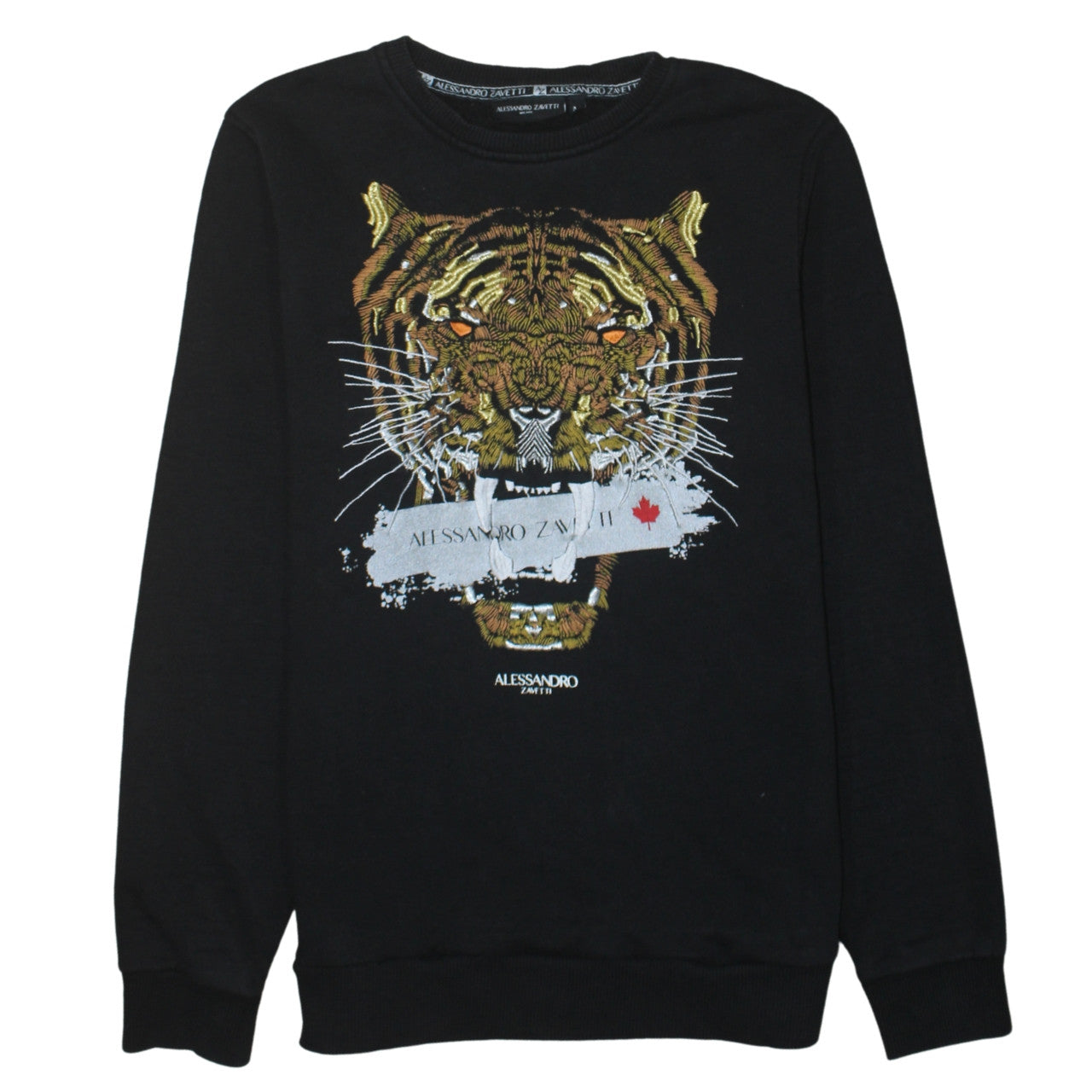 Alessandro Zavetti Men's Black Tiger Embroidered Sweatshirt M
