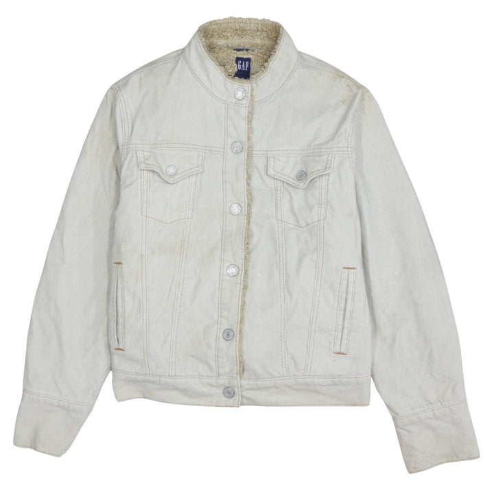 GAP Women Ivory Faux Fur Lined Cotton Corduroy Jacket L