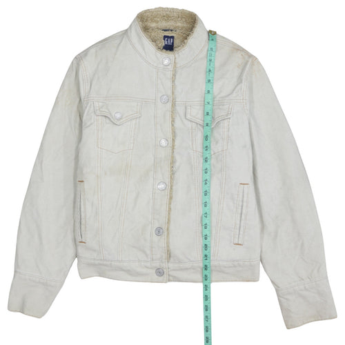 GAP Women Ivory Faux Fur Lined Cotton Corduroy Jacket L