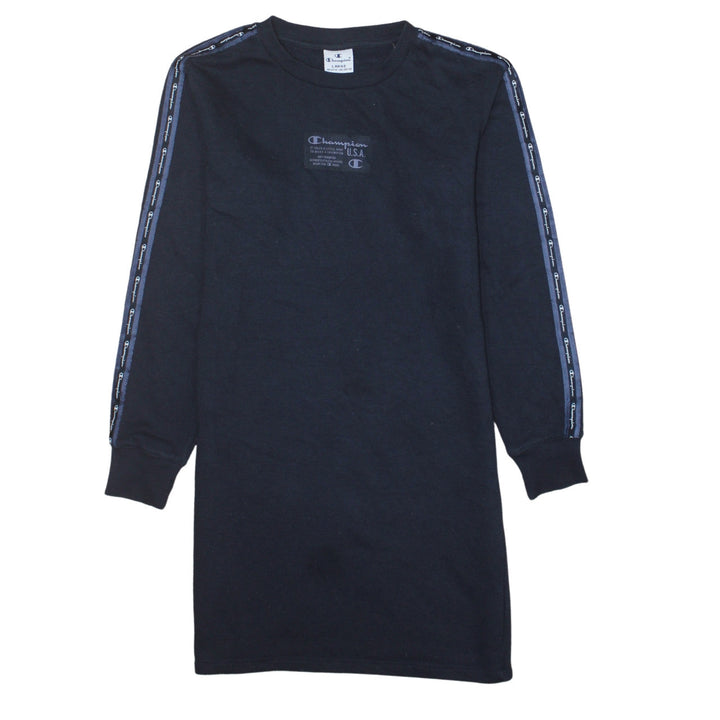 Champion Girls Black Long Sleeve T-Shirt Dress Size 11-12 Years Logo Trim