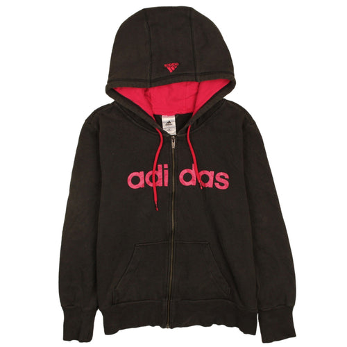Adidas Women's Black Full Zip Hoodie Large Logo Sweatshirt
