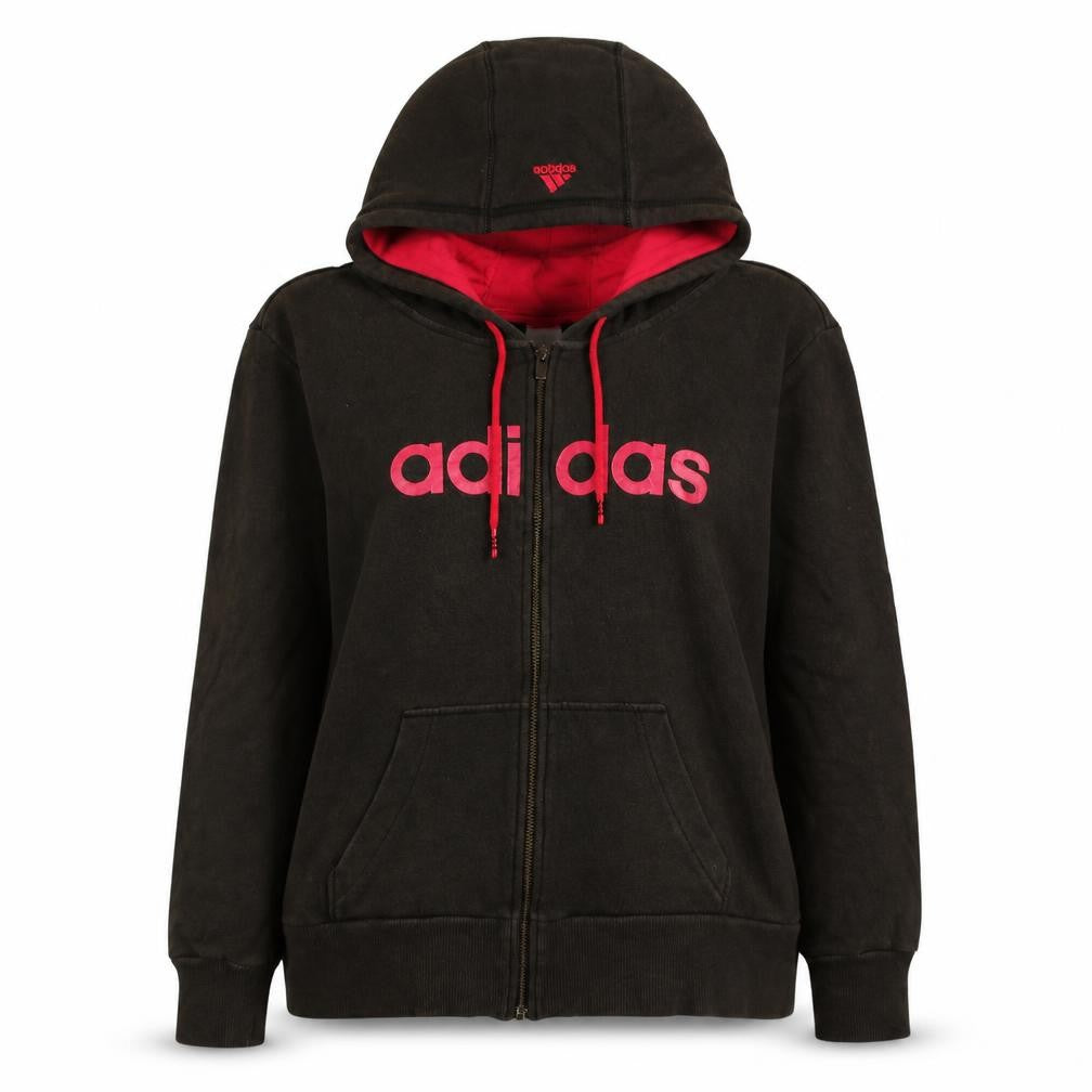 Front view of Adidas Women's Black Full Zip Hoodie Large Logo Sweatshirt