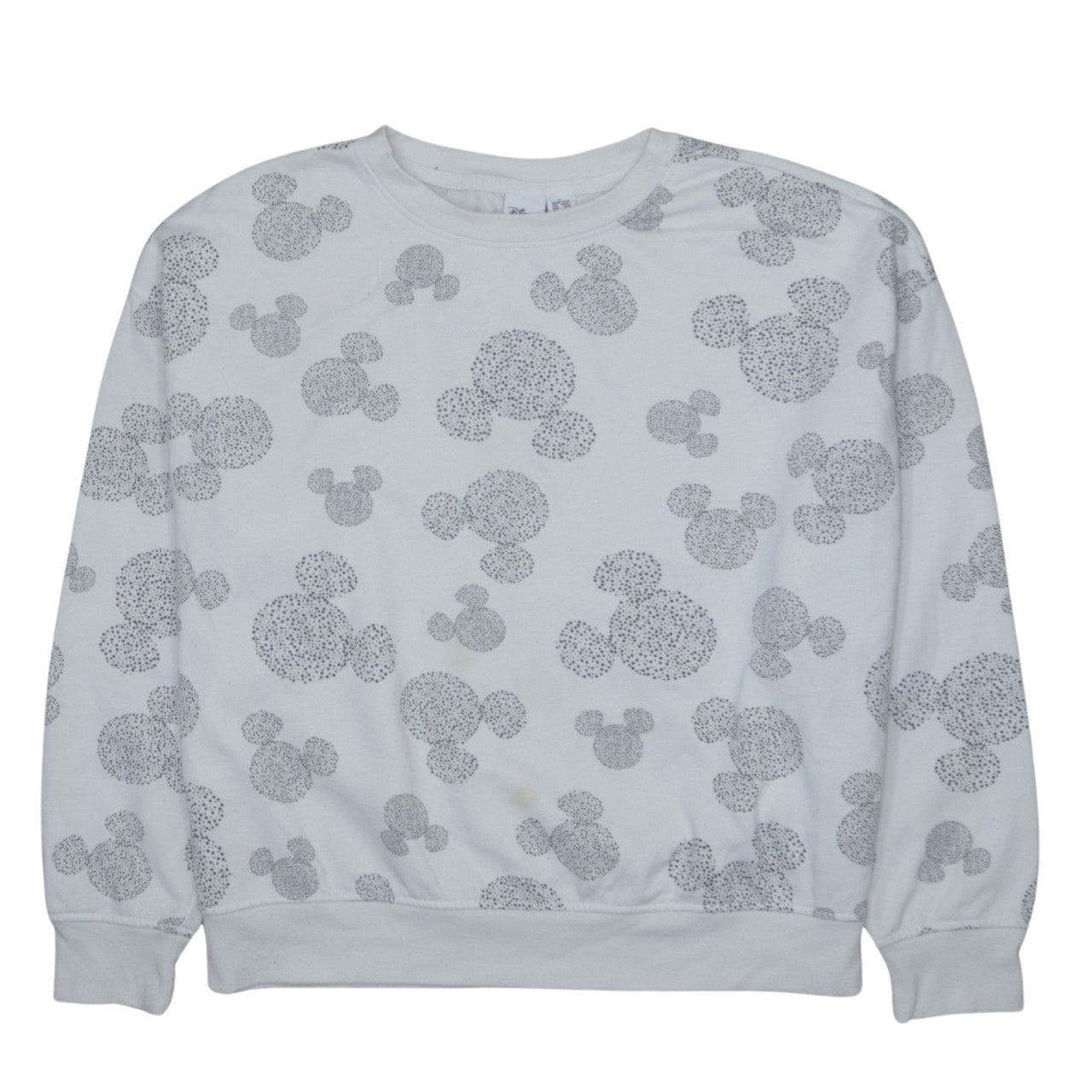 Disney Women White Mickey Print Sweatshirt UK 12/14 Crew Neck Cotton