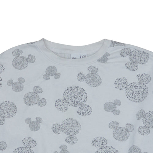 Disney Women White Mickey Print Sweatshirt UK 12/14 Crew Neck Cotton
