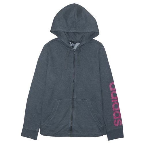 Adidas Women's Grey Full Zip Hoodie Size M 12-14 with Pink Logo
