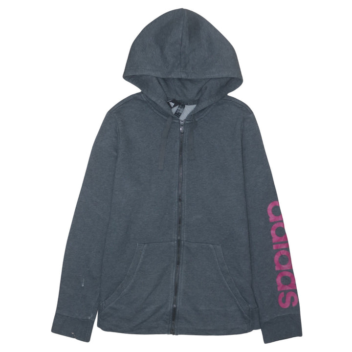 Adidas Women's Grey Full Zip Hoodie Size M 12-14 with Pink Logo