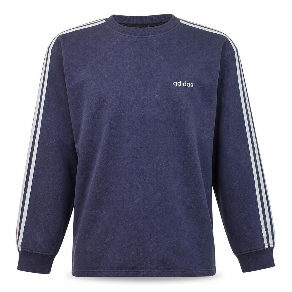 Front view of Adidas Men's Blue Crew Neck Pullover Sweatshirt, size L