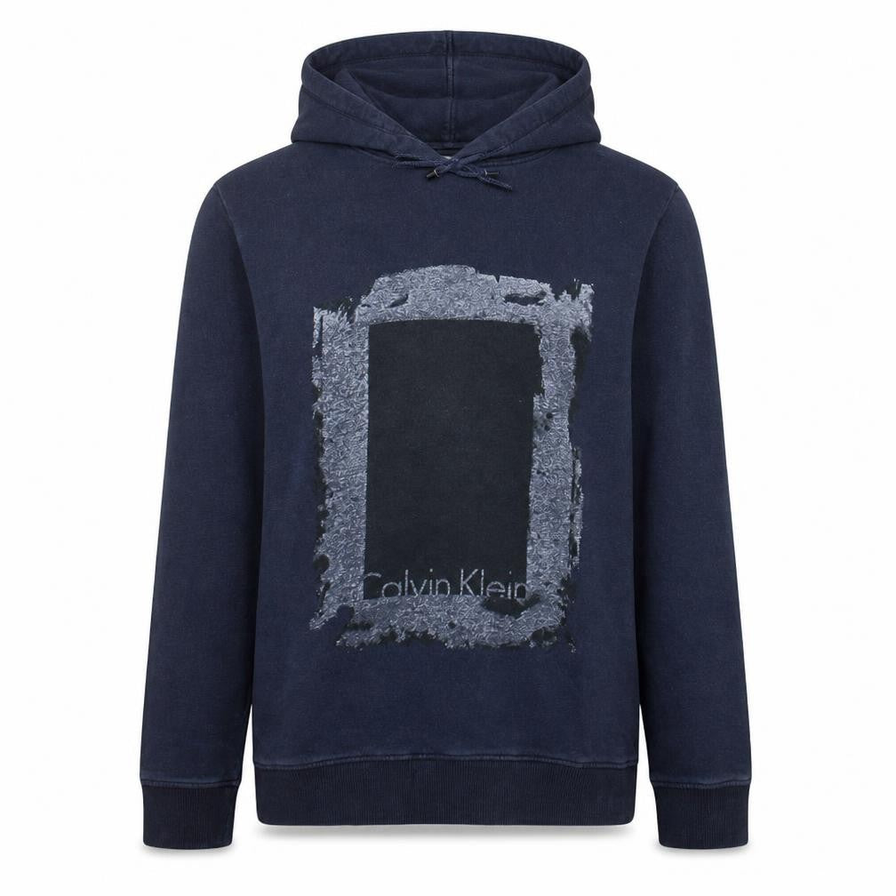 Front view of Calvin Klein Jeans Men's Navy Blue XL Graphic Pullover Hoodie