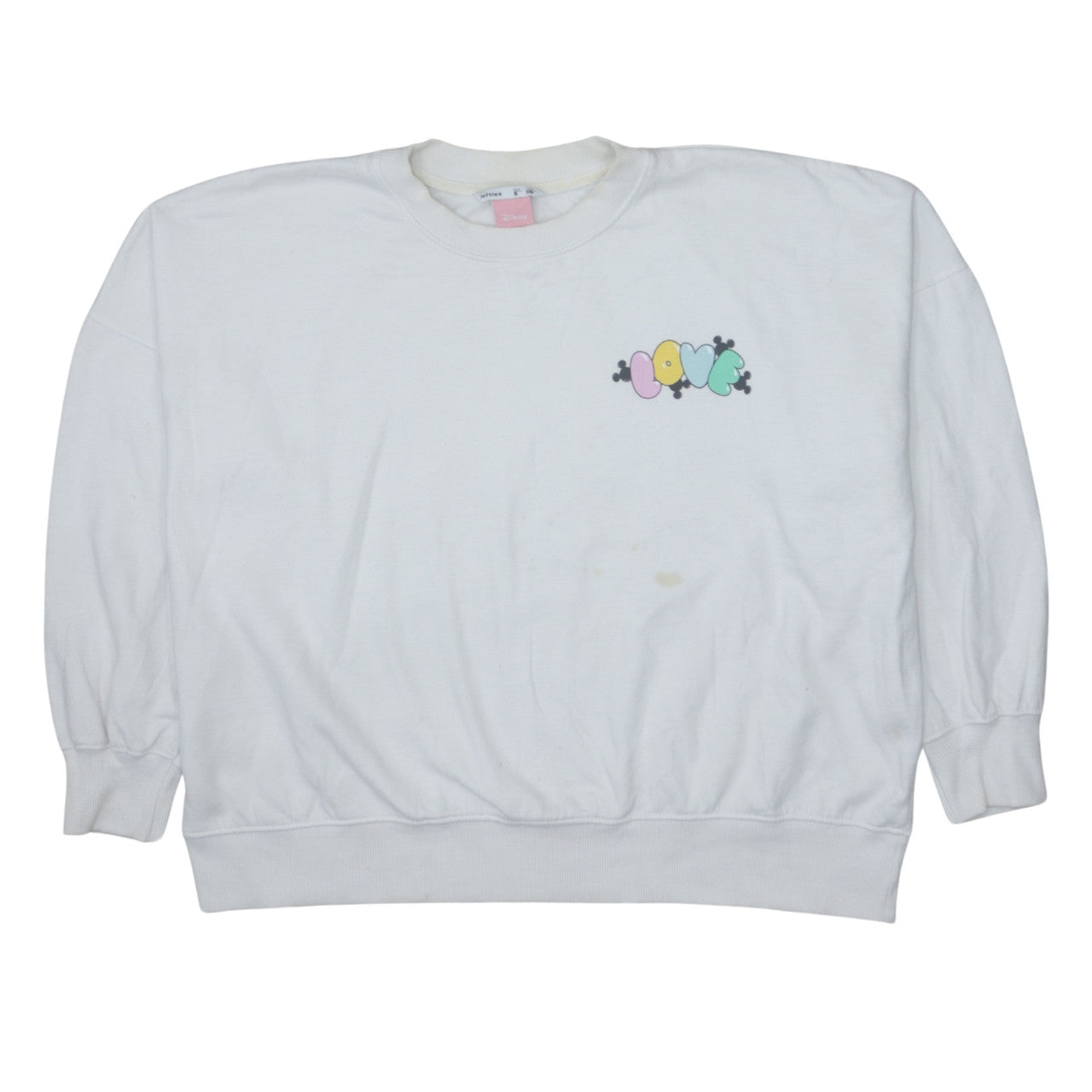 Disney Women White Love Mickey & Minnie Crew Neck Pullover Sweatshirt S