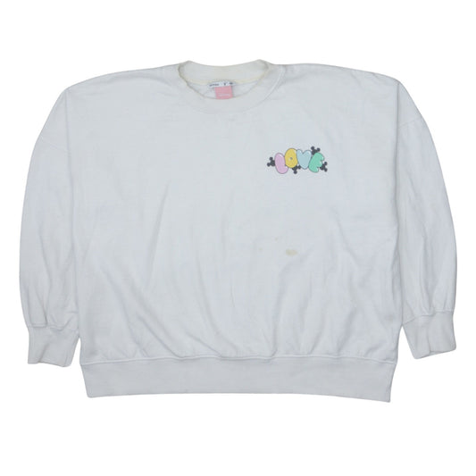 Disney Women White Love Mickey & Minnie Crew Neck Pullover Sweatshirt S