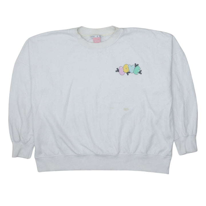 Disney Women White Love Mickey & Minnie Crew Neck Pullover Sweatshirt S