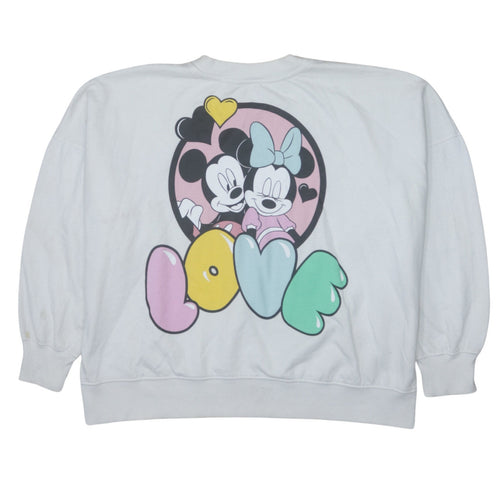 Disney Women White Love Mickey & Minnie Crew Neck Pullover Sweatshirt S