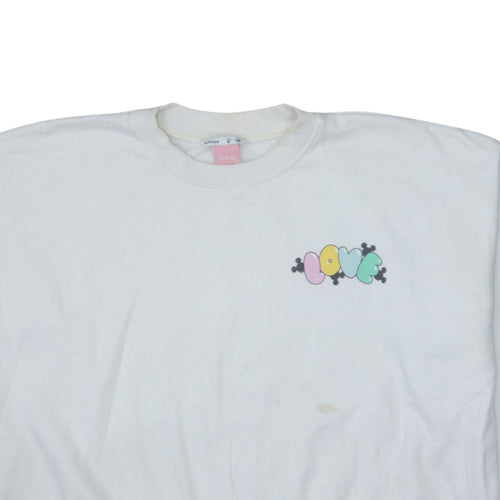 Disney Women White Love Mickey & Minnie Crew Neck Pullover Sweatshirt S