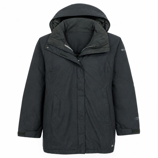 Front view of Columbia women’s green waterproof interchange 3-in-1 hooded jacket, size M