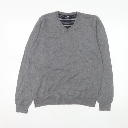 Marks and Spencer Blue Harbour Men's Grey Cotton V-Neck Jumper Size S