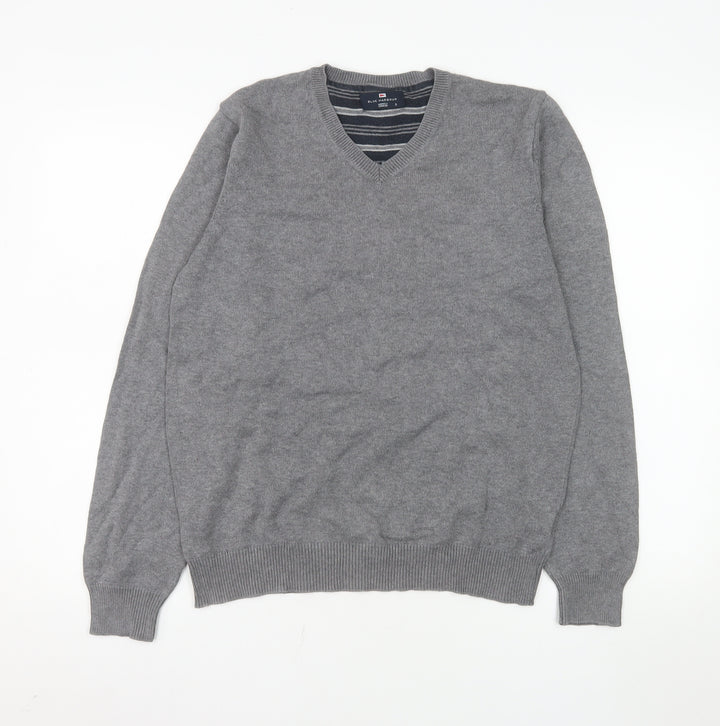 Marks and Spencer Blue Harbour Men's Grey Cotton V-Neck Jumper Size S