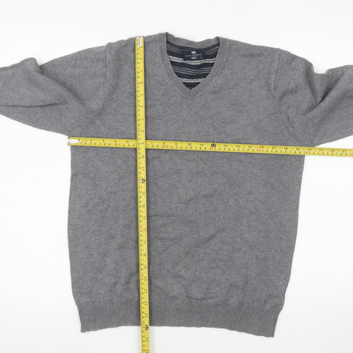 Marks and Spencer Blue Harbour Men's Grey Cotton V-Neck Jumper Size S