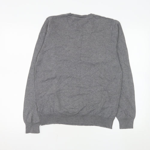 Marks and Spencer Blue Harbour Men's Grey Cotton V-Neck Jumper Size S