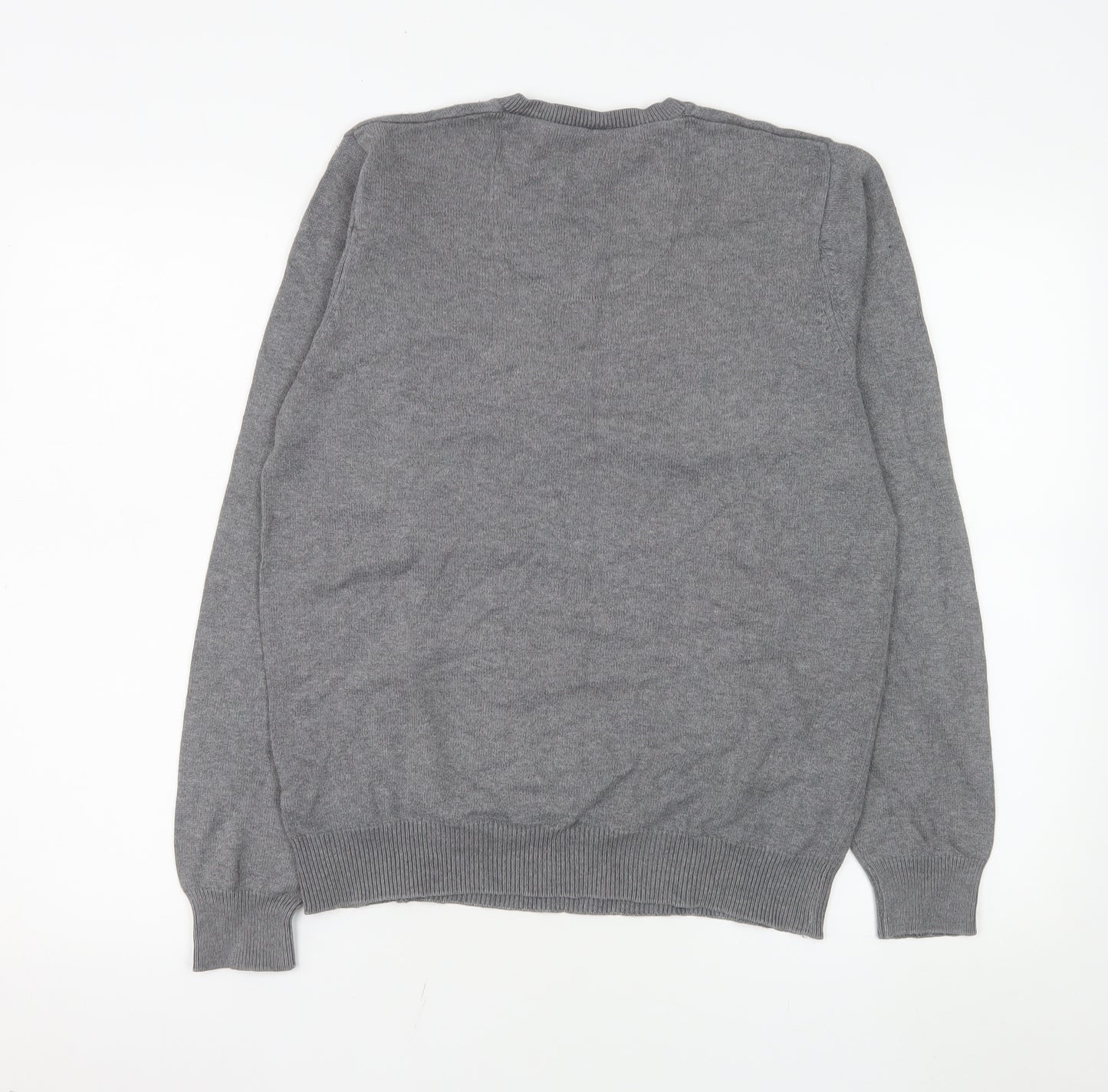 Marks and Spencer Blue Harbour Men's Grey Cotton V-Neck Jumper Size S