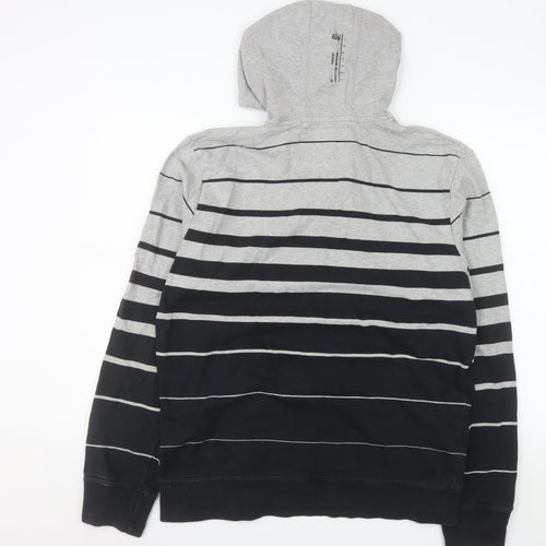 Next Men's Grey Striped Henley Hoodie L Cotton Casual Sweatshirt