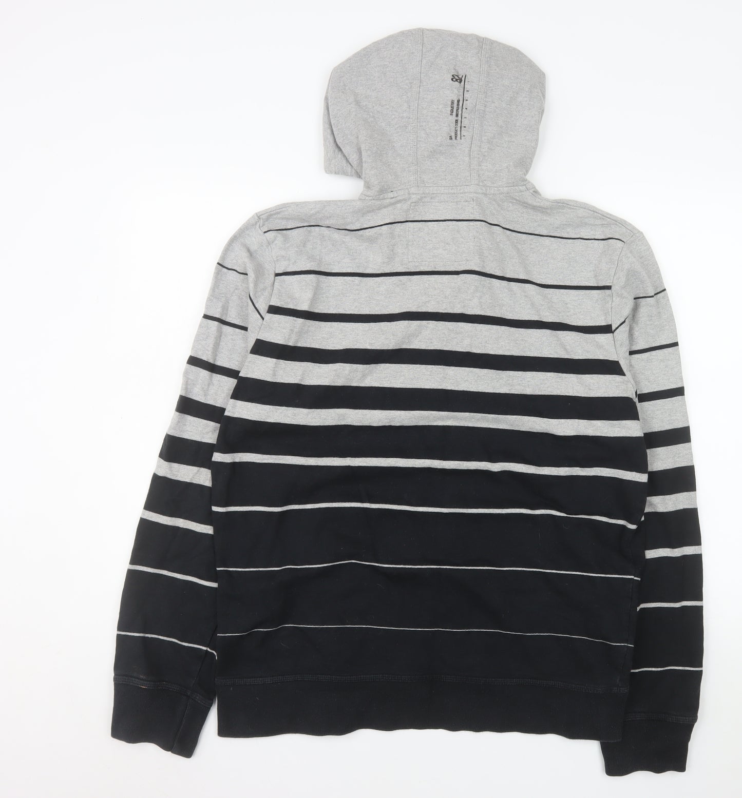 Next Men's Grey Striped Henley Hoodie L Cotton Casual Sweatshirt