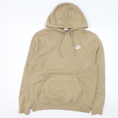Nike Men Beige Pullover Hoodie S Fleece Lined Logo Regular Fit