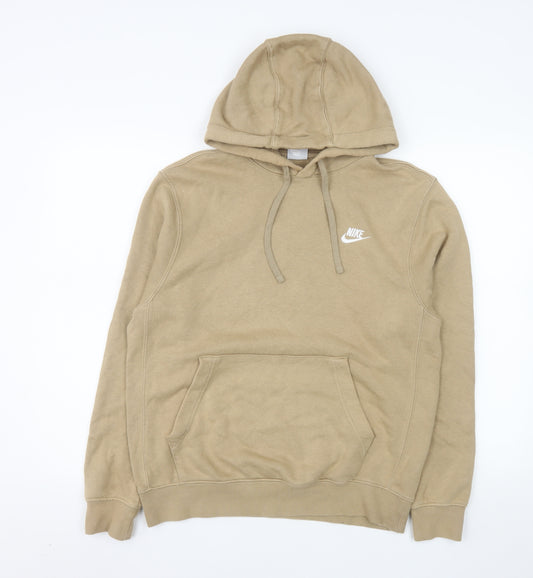 Nike Men Beige Pullover Hoodie S Fleece Lined Logo Regular Fit