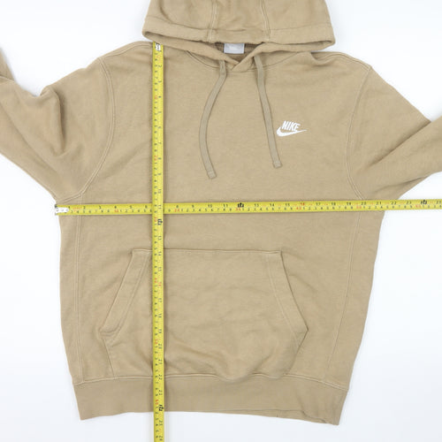 Nike Men Beige Pullover Hoodie S Fleece Lined Logo Regular Fit