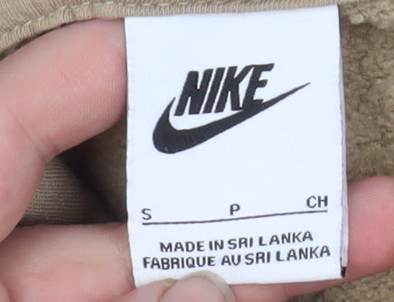 Nike Men Beige Pullover Hoodie S Fleece Lined Logo Regular Fit