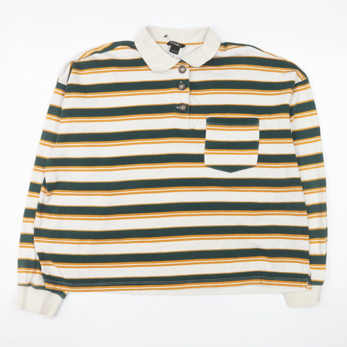 Monki Women’s Multicoloured Striped Collared Long Sleeve Polo Top L