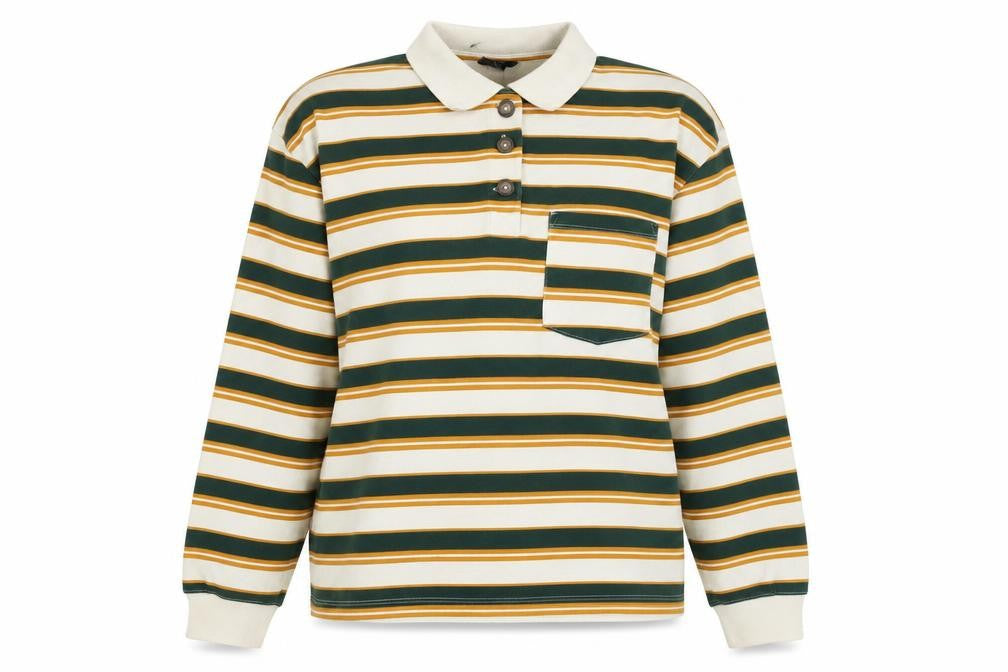 Front view of Monki Women’s Multicoloured Striped Collared Long Sleeve Polo Top L