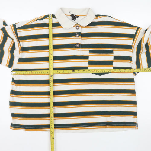 Monki Women’s Multicoloured Striped Collared Long Sleeve Polo Top L