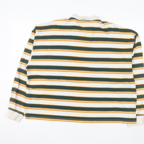 Monki Women’s Multicoloured Striped Collared Long Sleeve Polo Top L