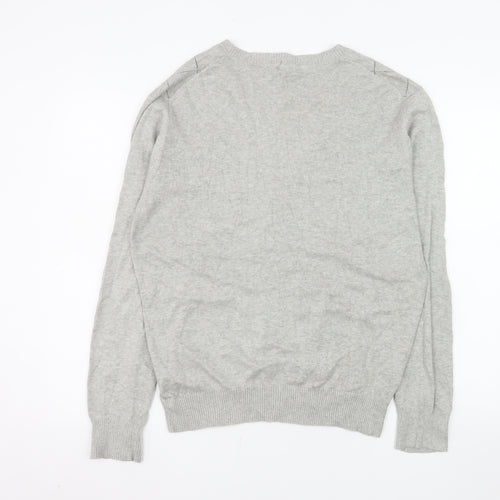 Dissident Men's Grey Argyle Cotton Cardigan Medium V-Neck Knit Jumper