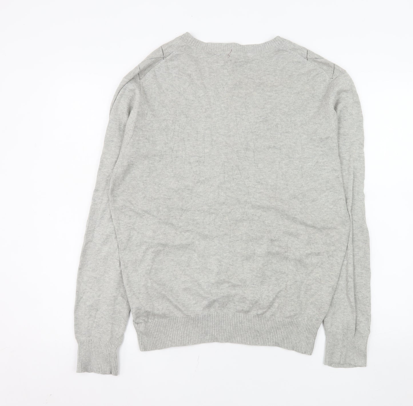Dissident Men's Grey Argyle Cotton Cardigan Medium V-Neck Knit Jumper