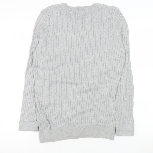 Tommy Hilfiger Men’s Grey XL V-Neck Cable Knit Cotton Jumper