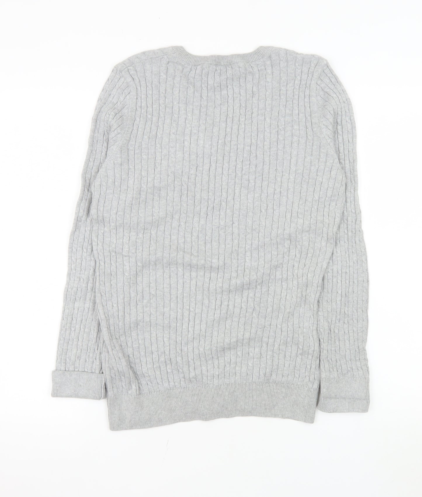 Tommy Hilfiger Men’s Grey XL V-Neck Cable Knit Cotton Jumper