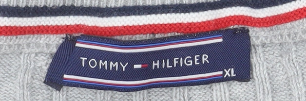 Tommy Hilfiger Men’s Grey XL V-Neck Cable Knit Cotton Jumper