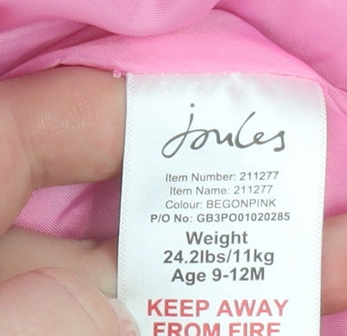 Joules Girls Pink Quilted Polyester Lined Basic Jacket 9-12 Months