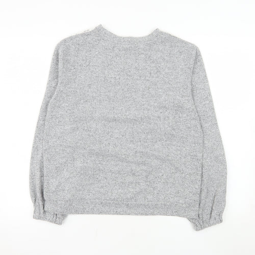 Dorothy Perkins Women Grey Lace Crew Neck Long Sleeve Jumper UK 10