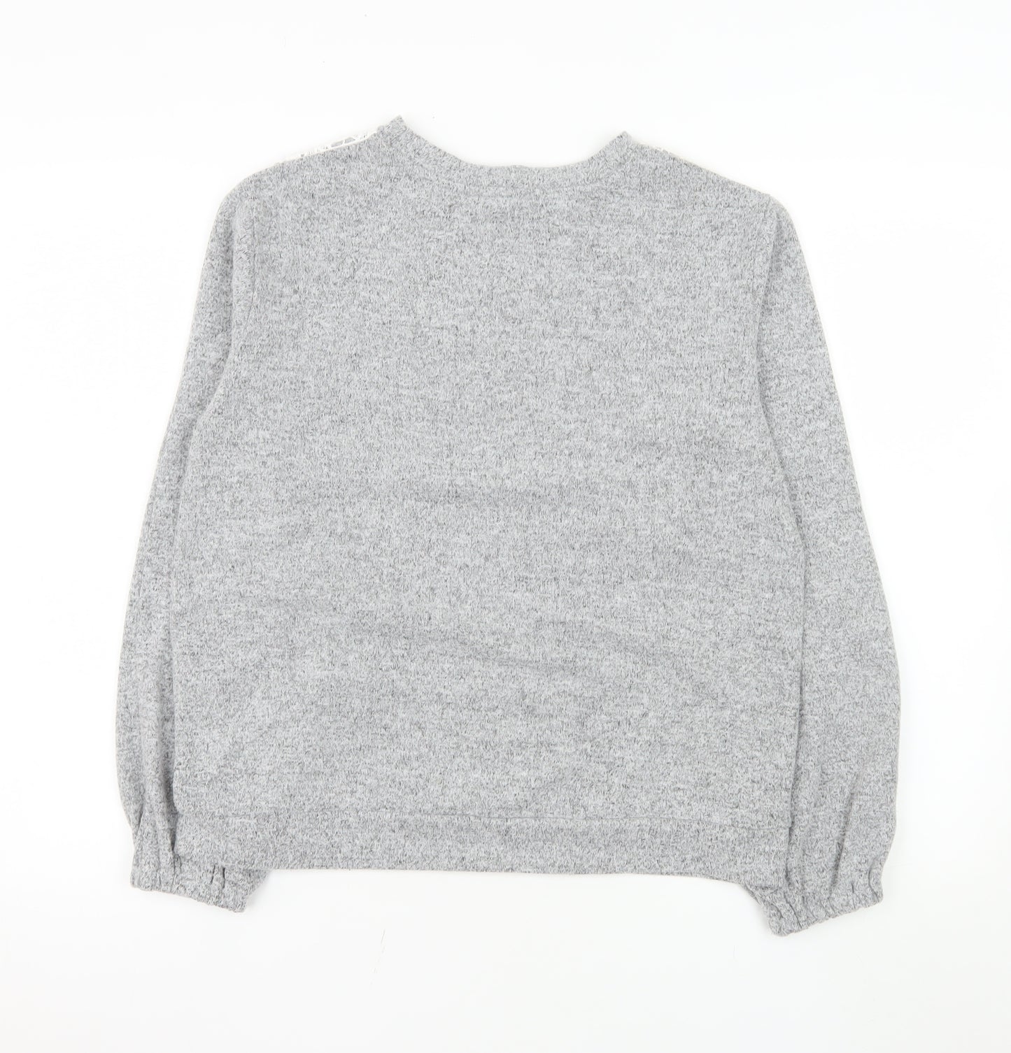 Dorothy Perkins Women Grey Lace Crew Neck Long Sleeve Jumper UK 10
