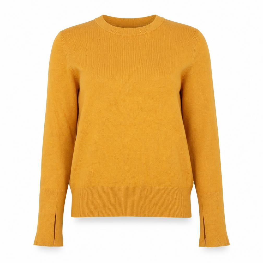 Front view of Zara Women’s Yellow Crew Neck Long Sleeve jumper, size UK 8
