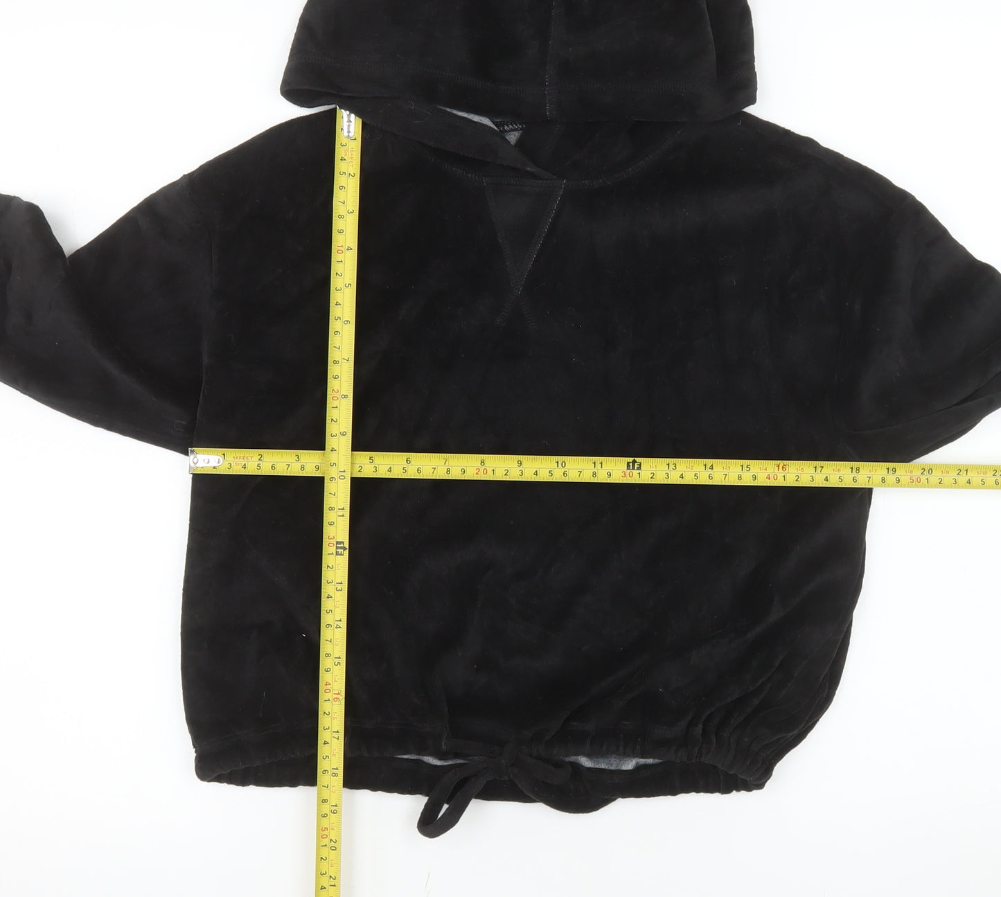 Year of Ours Womens Black Medium Pullover Hoodie Drawstring Hem Cotton Blend