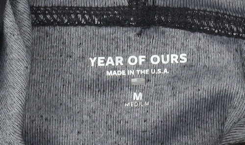 Year of Ours Womens Black Medium Pullover Hoodie Drawstring Hem Cotton Blend