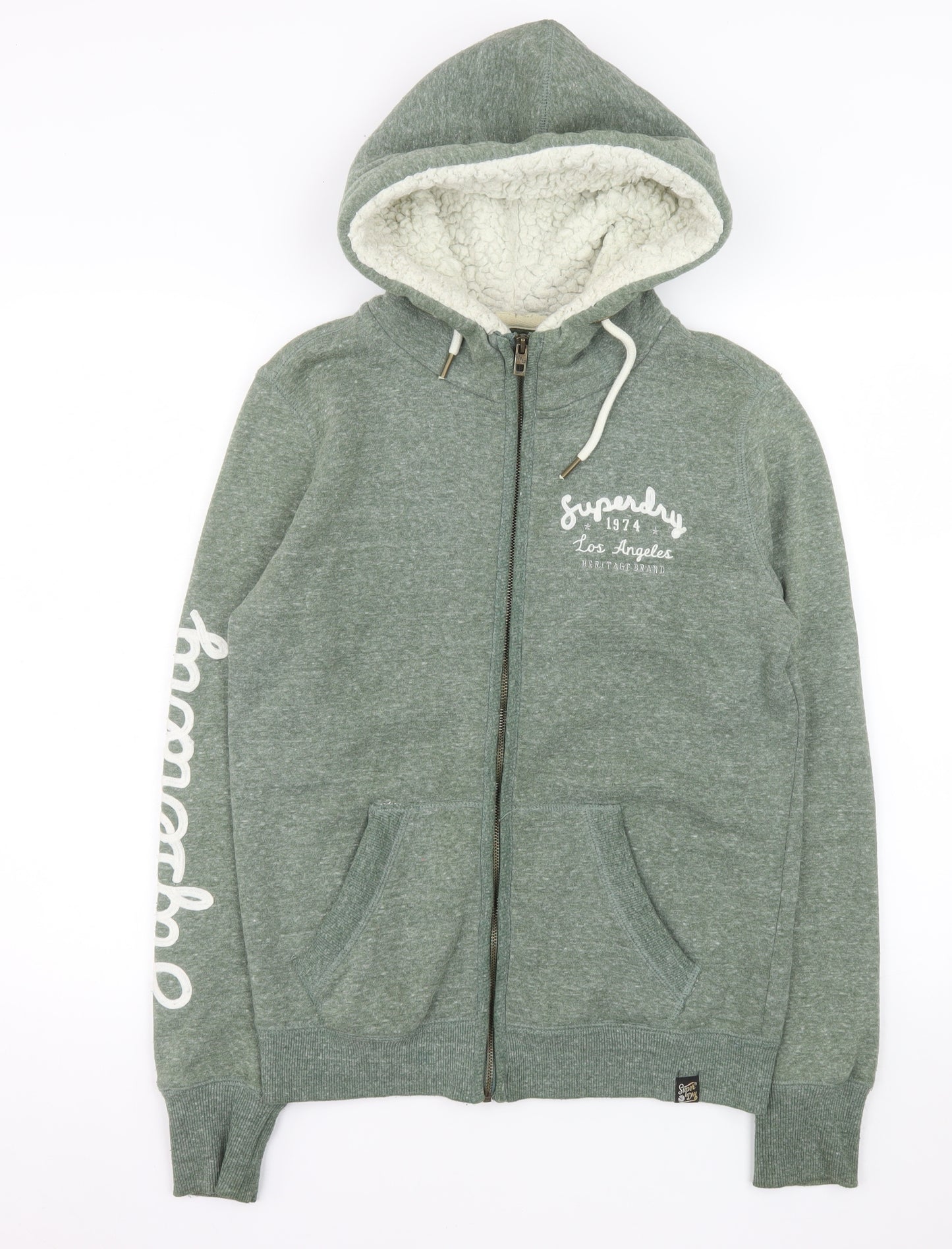 Superdry Women’s Green Hooded Fleece Lined Zip Jacket Size 12