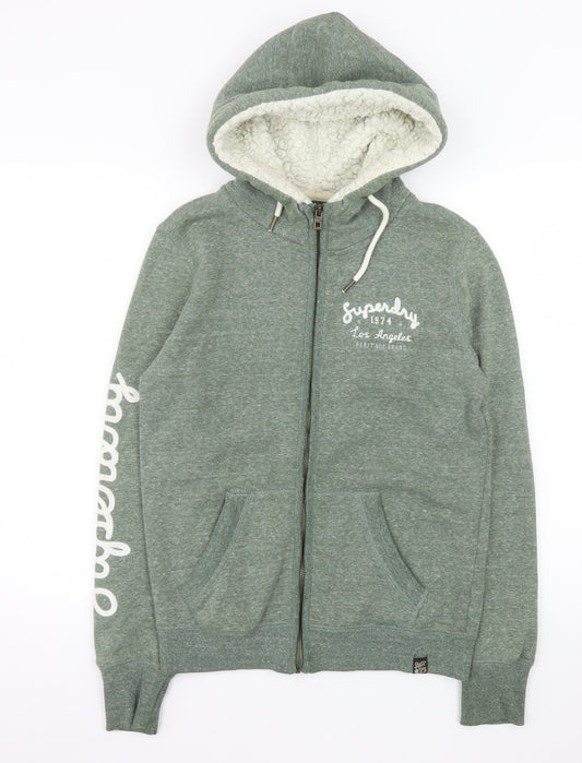 Superdry Women’s Green Hooded Fleece Lined Zip Jacket Size 12