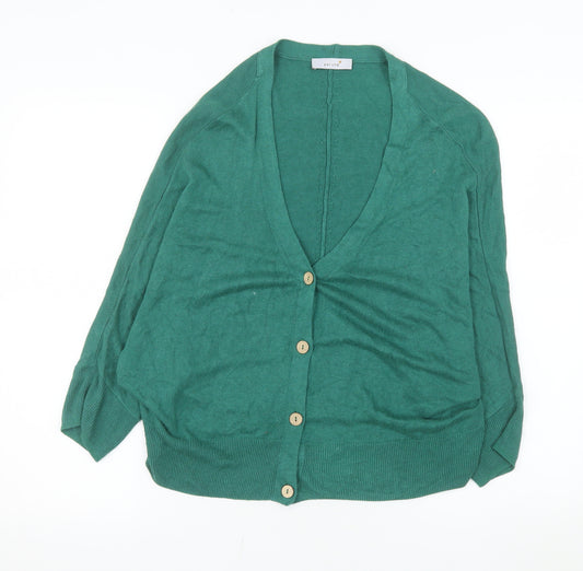 Marks and Spencer Women Green Relaxed Fit V-Neck Button Cardigan Size 16