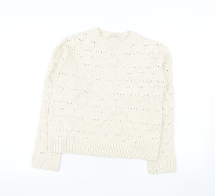 John Lewis Girls Ivory Long Sleeve Pullover Jumper Age 10 Polyester Blend