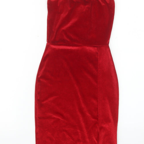 PrettyLittleThing Women’s Red Velvet Strapless Bodycon Dress Size 4